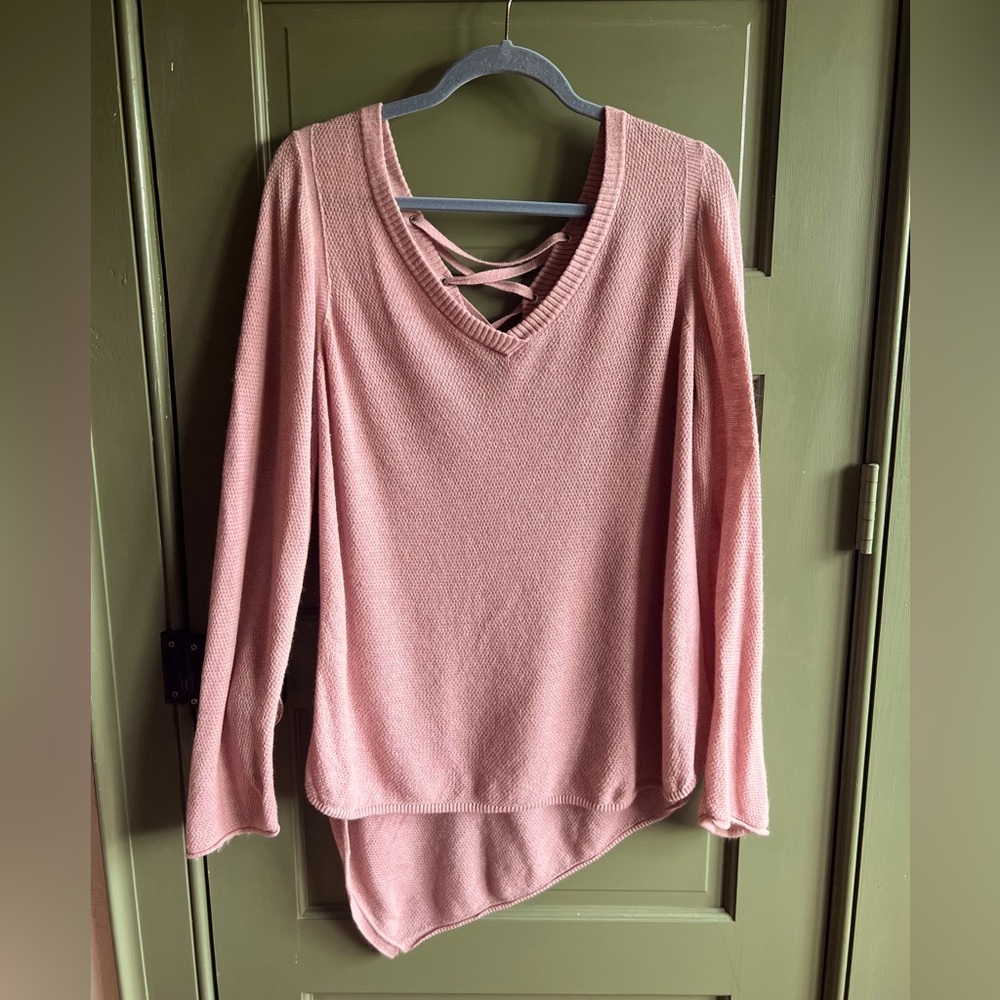 Democracy Peach Pink Asymmetrical Sweater Lace Up Back Sz L